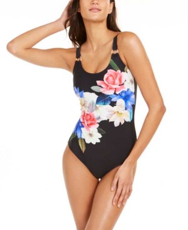 Calvin Klein Black Starburst Print One Piece Swimsuit Size 6 by Vanessa Jane
