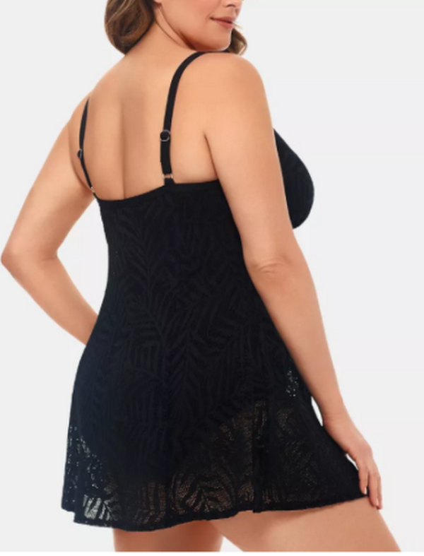 Swim Solutions Womens Plus Size Empire Swim Dress, Black, Size 24W by Vanessa Jane