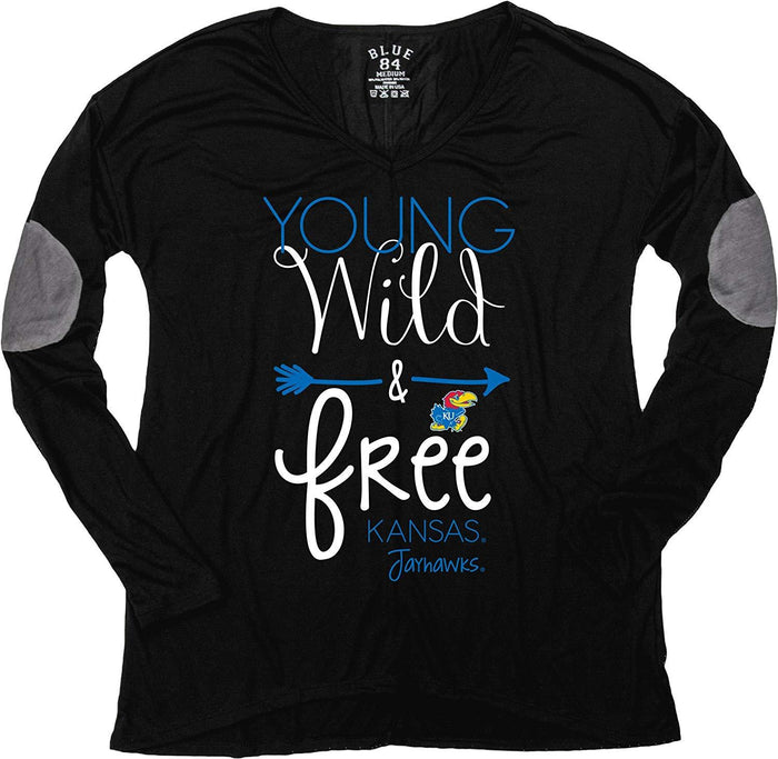 NCAA Kansas Jayhawks Liquid Jersey Long Sleeve Patch Tee, Black, Medium by Vanessa Jane