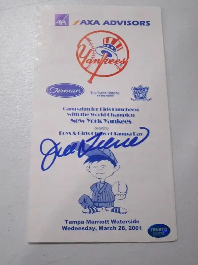 Joe Torre Yankees Signed Program (TAA COA) by Price Is Right Miami