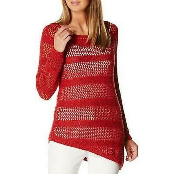 Rafaella Womens Open Knit Asymmetrical Sweater, Size Medium by Vanessa Jane
