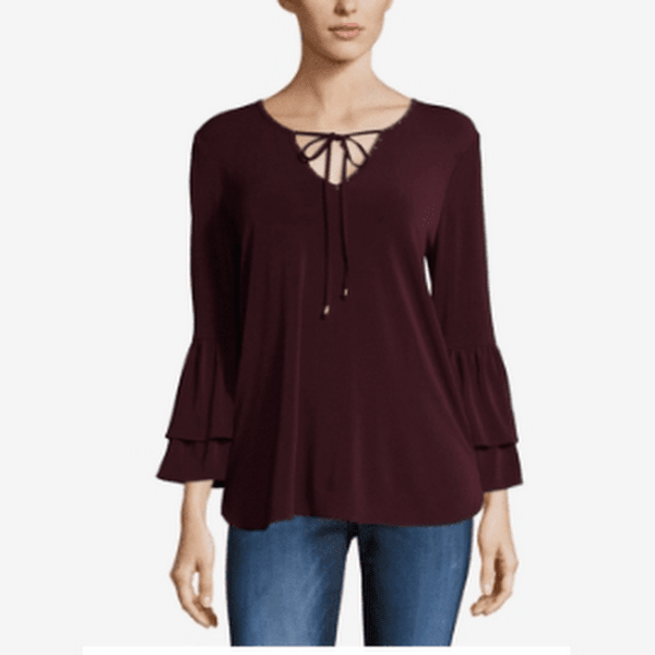 Eci Keyhole Bell-Sleeve Blouse, Size Medium by Vanessa Jane