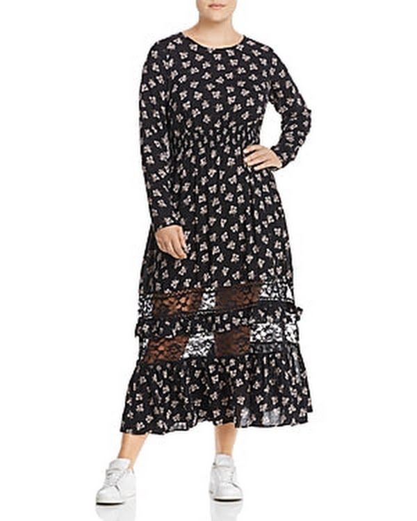 Lost Ink Womens Plus Smocked Floral Maxi Dress, Size 3X by Vanessa Jane
