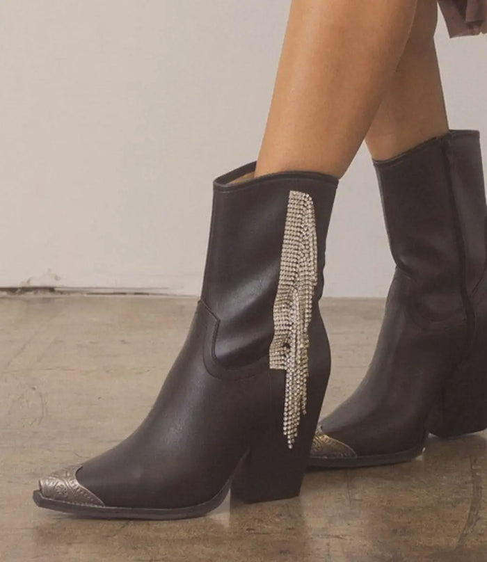 Kai Rhinestone Fringe Boots - Black by Boutique 23