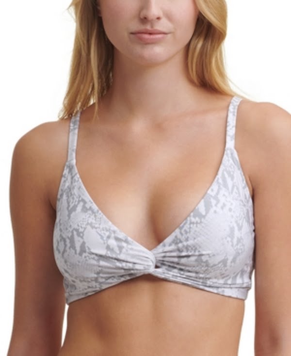 DKNY Snake-Print Twist-Front Bikini Top Pearl Gray White by Vanessa Jane