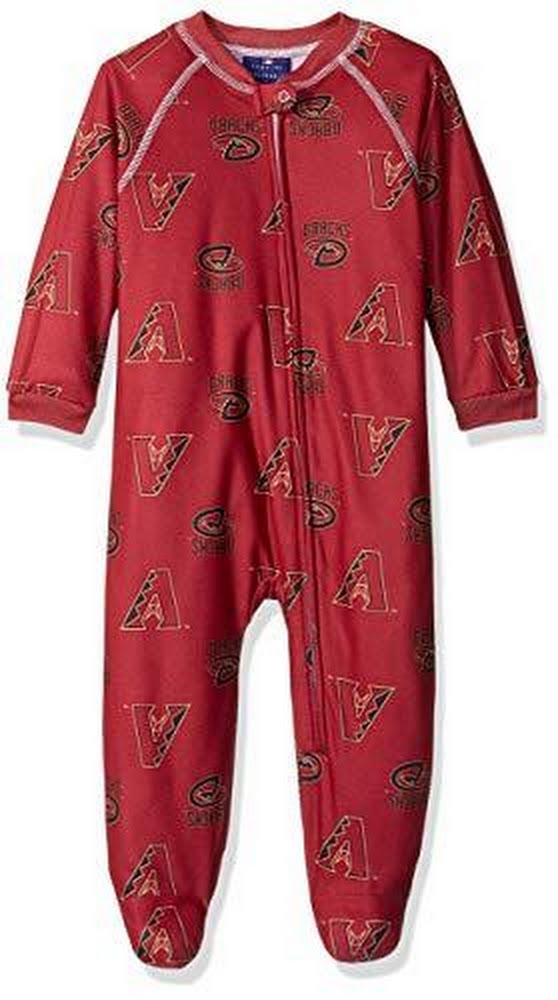 MLB Diamondbacks Sleepwear All Over Print Zip Up Coverall, 0-3 Months, Cardinal by Vanessa Jane