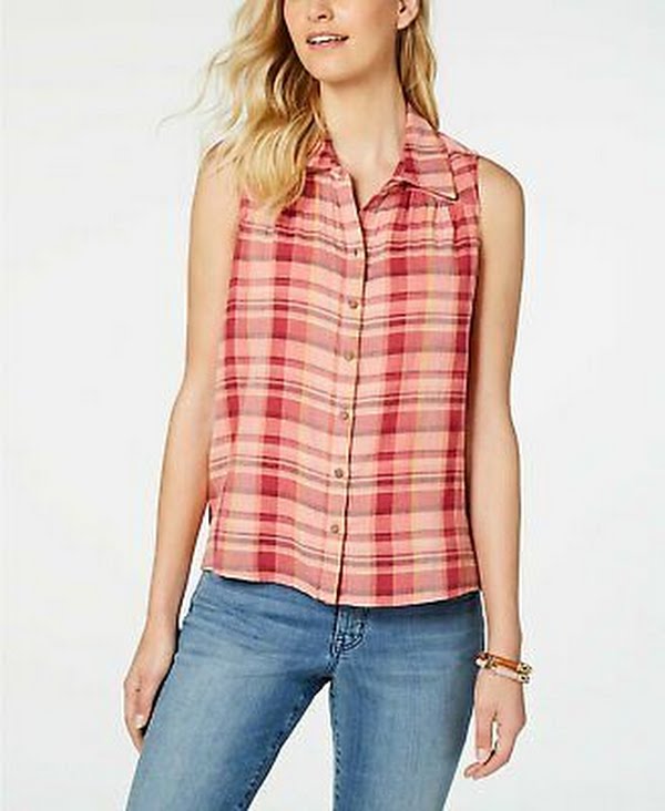 Style & Co Women's Plaid Sleeveless Top, Size XL by Vanessa Jane