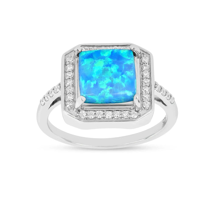 Lab Created Blue Opal Halo Ring by Fine Color Jewels