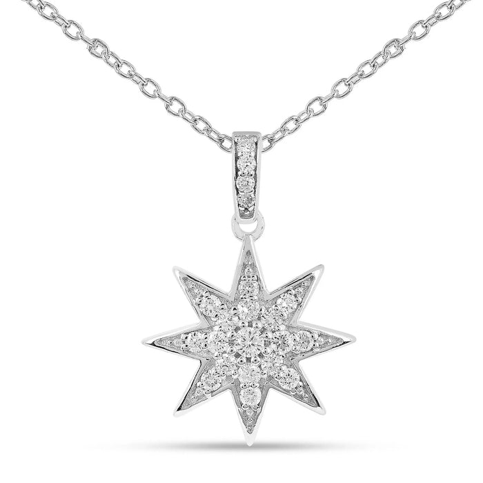 Lab Diamond Cluster Star Pendant Silver Necklace by Fine Color Jewels