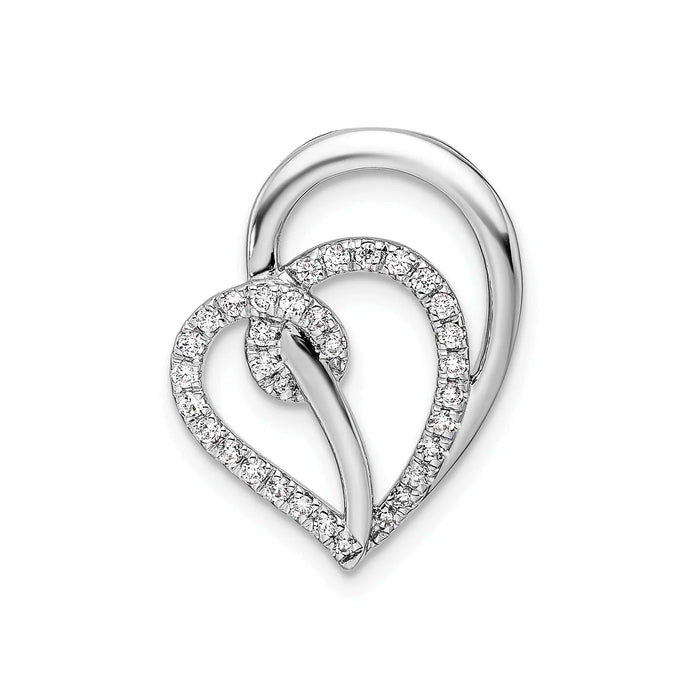 Lab Diamond Swirl Heart Chain Slide Pendant 14k White Gold by Fine Color Jewels