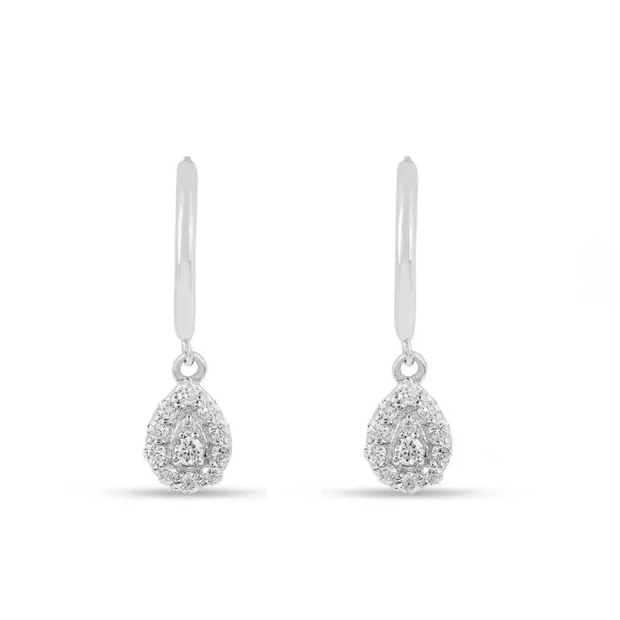 Lab Diamond TearDrop Hoop Earrings by Fine Color Jewels