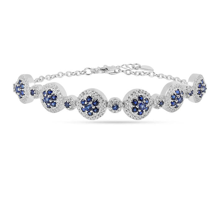 Lab Grown Blue Sapphire Halo Tennis Bracelet by Fine Color Jewels