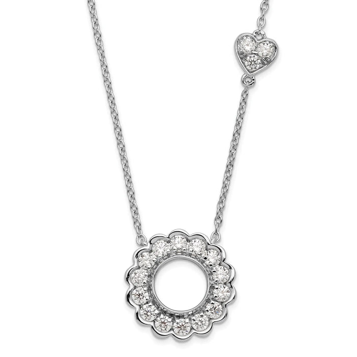 Lab Grown Diamond Heart and Circle Necklace 14k White Gold by Fine Color Jewels
