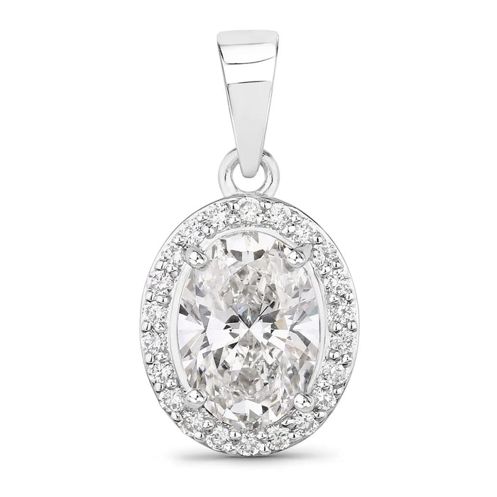 Lab Grown Diamond Prong Bridal Oval Halo Platinum Pendant by Fine Color Jewels