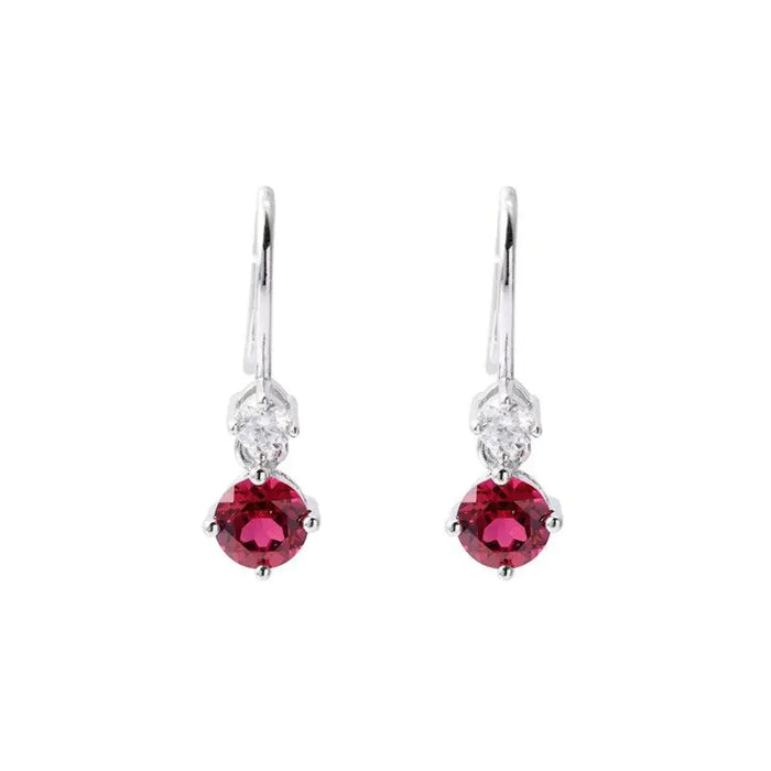 Lab Grown Ruby Round Dangle Drop Earrings by Fine Color Jewels