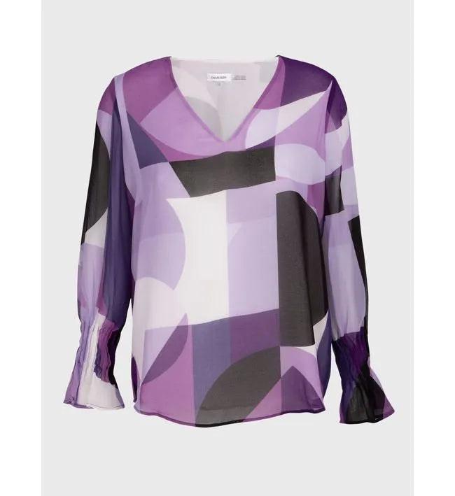 Calvin Klein Pleated-Sleeve Abstract-Print Top, Size Small by Vanessa Jane