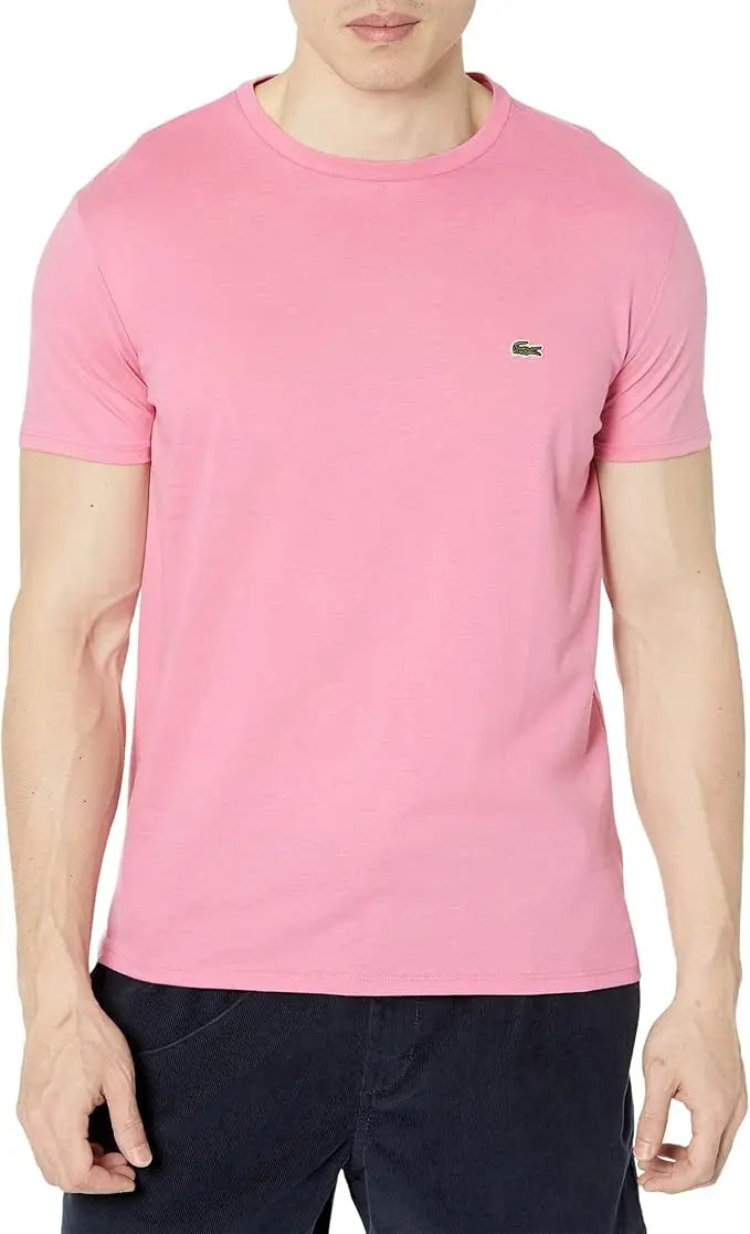 Lacoste Men's Short Sleeve Crew Neck Pima Cotton Jersey T-Shirt Reseda Pink by I-Max Fashions