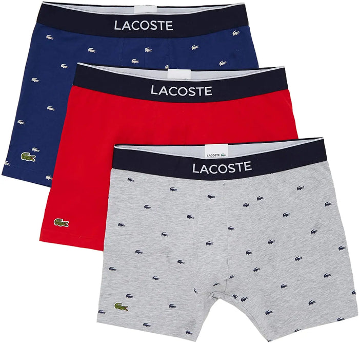 Lacoste Underwear Men's 3-Pack Allover Croc Cotton Stretch Boxer Briefs by I-Max Fashions
