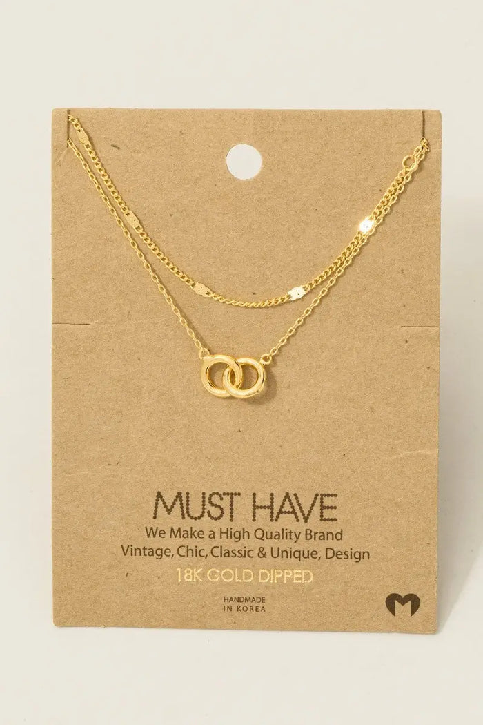 Layered Chain Link Charm Necklace: Gold by Boutique 23
