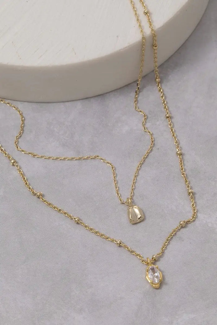 Layered Cz Teardrop Pendant Necklace by Boutique 23