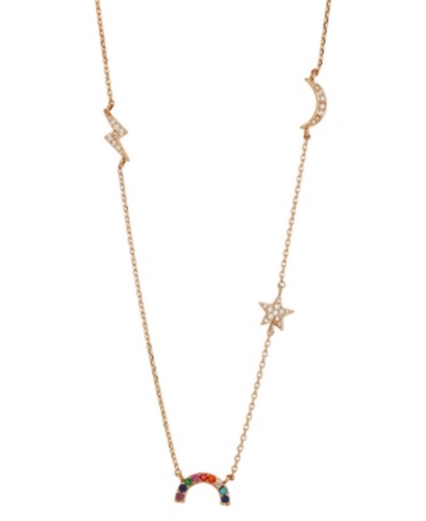 Unwritten Crystal Rainbow, Star, Moon and Lightening Statement Necklace in Gold by Vanessa Jane