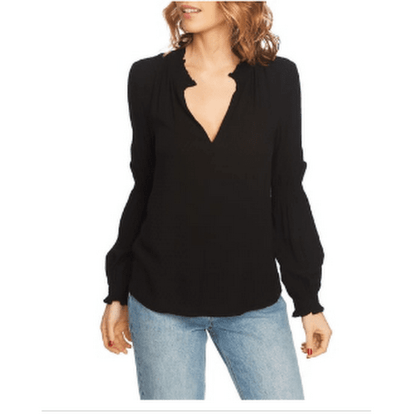 1.State Womens Smocked Trim Geometrical Blouse, Size Medium by Vanessa Jane
