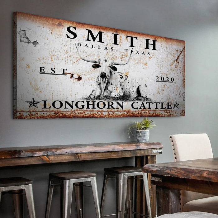 Longhorn Rustic Cattle Sign by Tailored Canvases