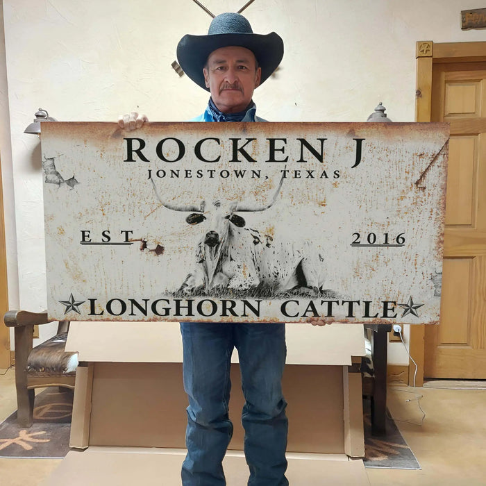 Longhorn Rustic Cattle Sign by Tailored Canvases