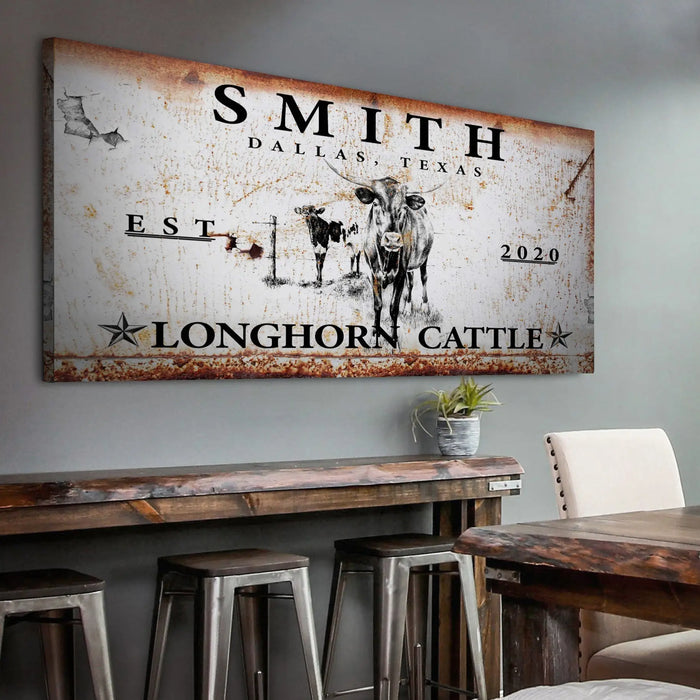 Longhorn Rustic Cattle Sign II by Tailored Canvases