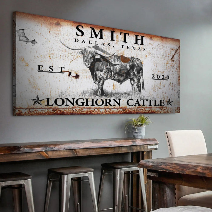 Longhorn Rustic Cattle Sign III by Tailored Canvases
