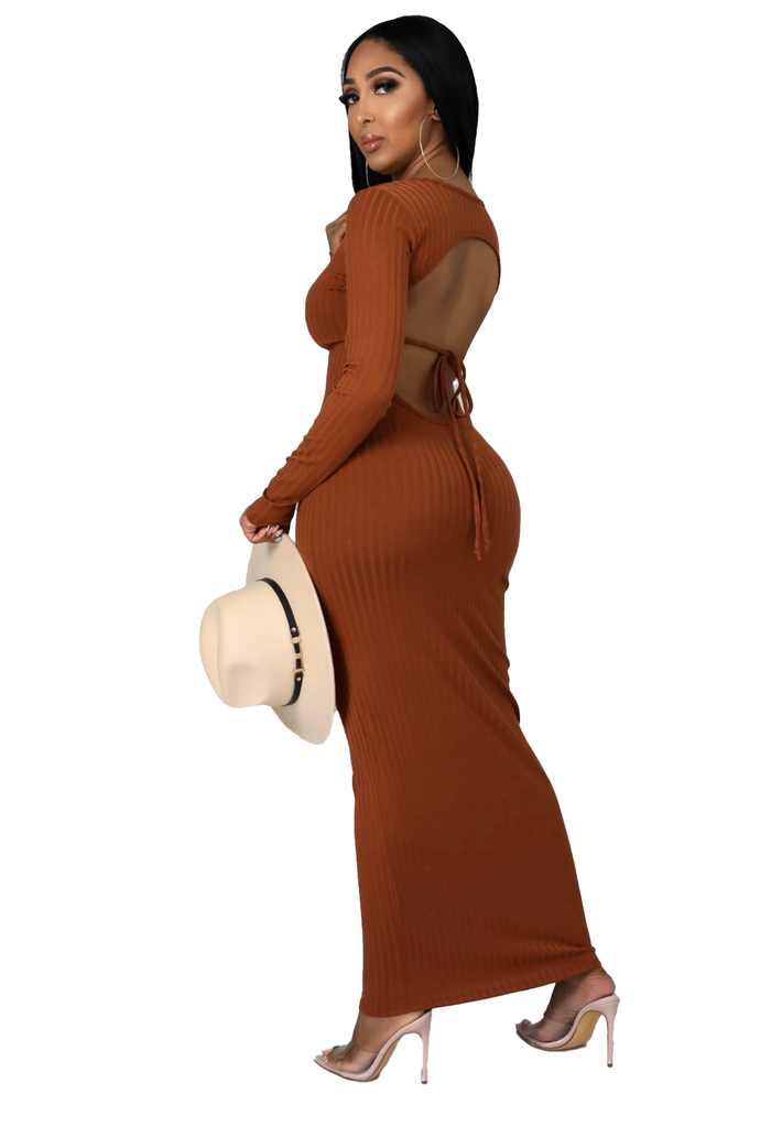 Maxi Ribbed Back Out Dress by The House of Stylez