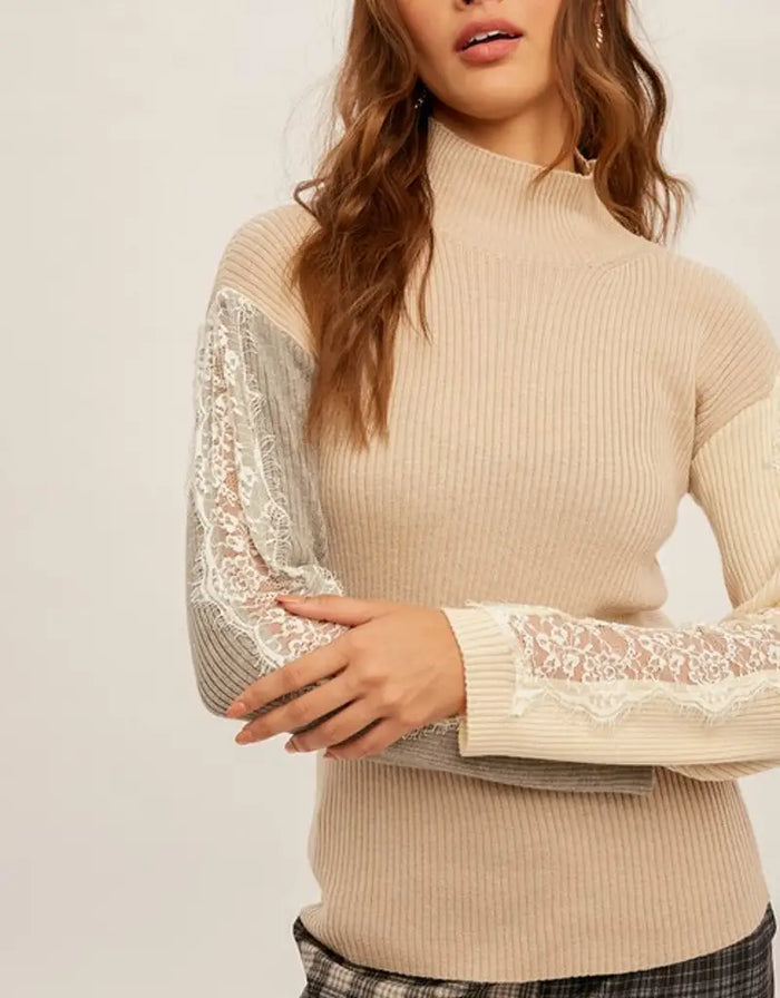Lottie Lace Sleeve Sweater by Boutique 23