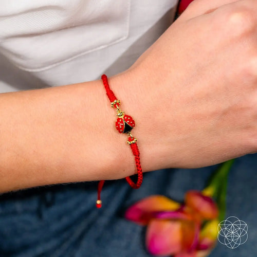 Lucky Ladybug - Four-Strand Red String Bracelet by Conscious Items