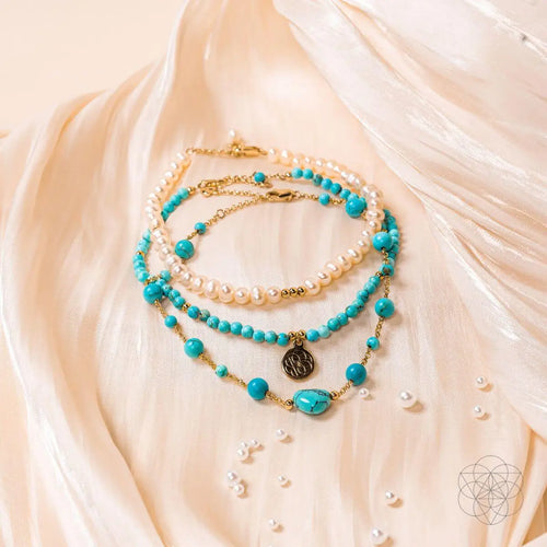 Luminous Glow - The Turquoise and Pearl Anklets of Love by Conscious Items