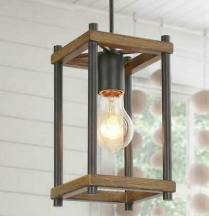 LNC HOME Lighting Ceiling Rustic Rectangle Wooden Pendant 1 LED light Dimmable by Vanessa Jane