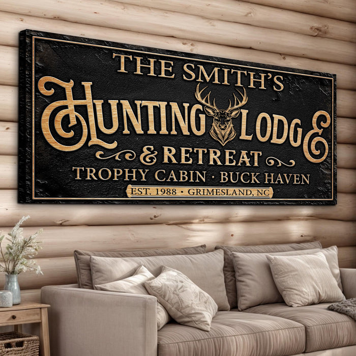 Family Hunting Lodge Retreat Sign by Tailored Canvases