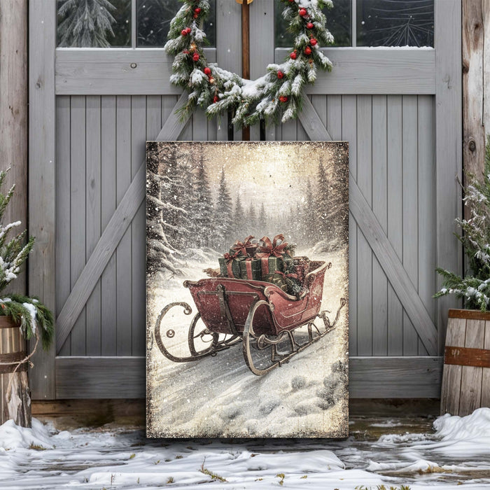 Vintage Christmas Sleigh Sled Wall Art IV by Tailored Canvases