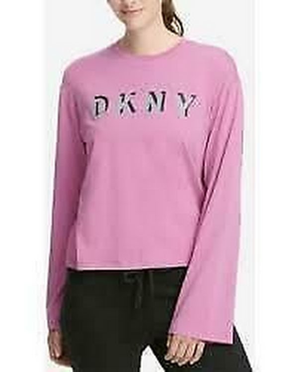 DKNY Sport Relaxed Logo Bell-Sleeve T-Shirt Plum, Size Small by Vanessa Jane
