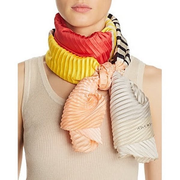 Abstract Plisse Multicolor Silk Stripe Oblong Scarf, One Size by Vanessa Jane