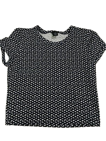 Aqua Women's Blue Top -Mock Neck Short Sleeve Chevron Texture Crop, Size Medium by Vanessa Jane