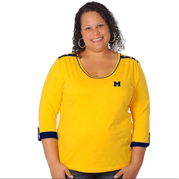 Ug Apparel Michigan Wolverines NCAA Womens Roll Up Top, Size XL by Vanessa Jane