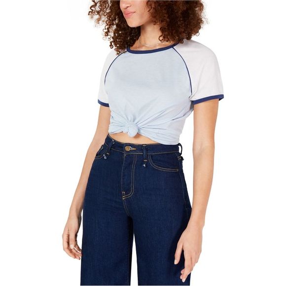 Ultra Flirt By Ikeddi Juniors Knot-Front Colorblock Baseball T-Shirt, Size XL by Vanessa Jane