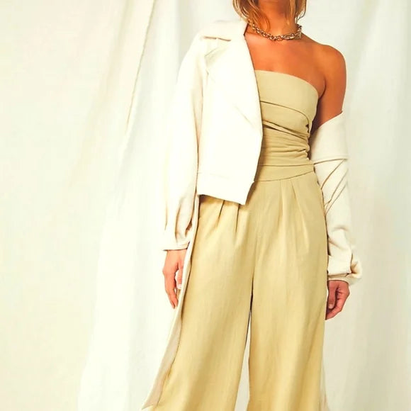 Free People Blake Strapless Jumpsuit in Parchment, Size Small by Vanessa Jane