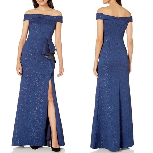 Adrianna Papell Womens Metallic Jacquard Gown by Vanessa Jane