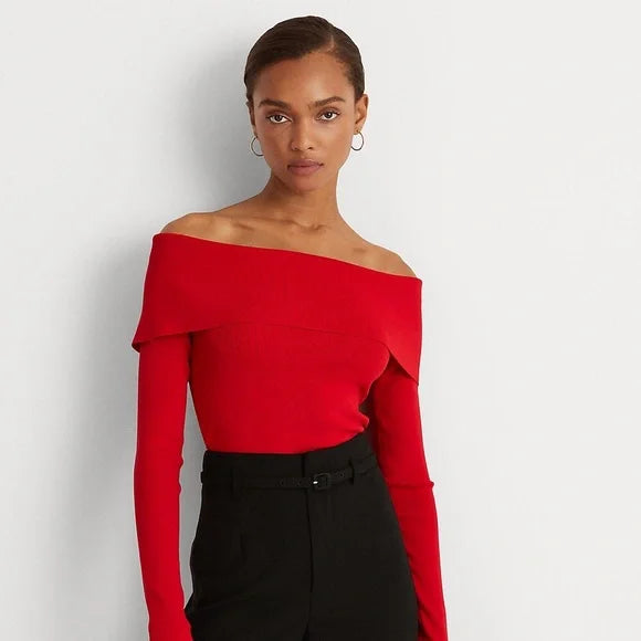 Lauren Ralph Lauren Off-the-Shoulder Sweater – Lipstick Red by Vanessa Jane