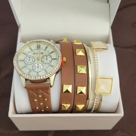 Jessica Carlyle 6 Piece Set – Brown Leather / Gold Accent by Vanessa Jane