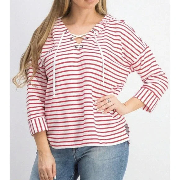 Style and Co Striped Lace-up Hoodie by Vanessa Jane