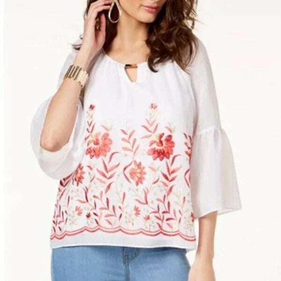Thalia Sodi Embroidered Keyhole Top, Size Medium by Vanessa Jane