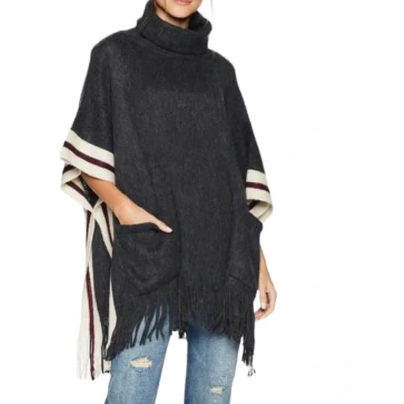 Steve Madden Metallic-Stripe Fringe Poncho, OS by Vanessa Jane