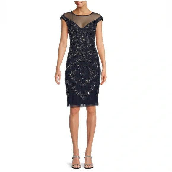 Adrianna Papell Womens Beaded Illusion Yoke Dress, Size 4 by Vanessa Jane